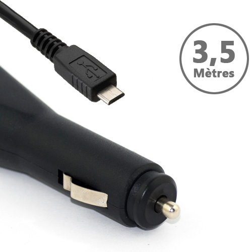 Câble allume cigare 12/24V micro USB LONG 3,5 mètres